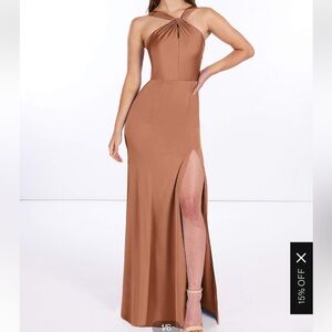 Azazie Elana Copper Halter Neck Bridesmaid Dress Size A12